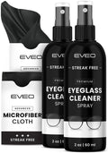 EVEO Eyeglass Cleaner Spray Kit – No-Streak Glasses Cleaner + Microfiber Cloth (2 Pack)