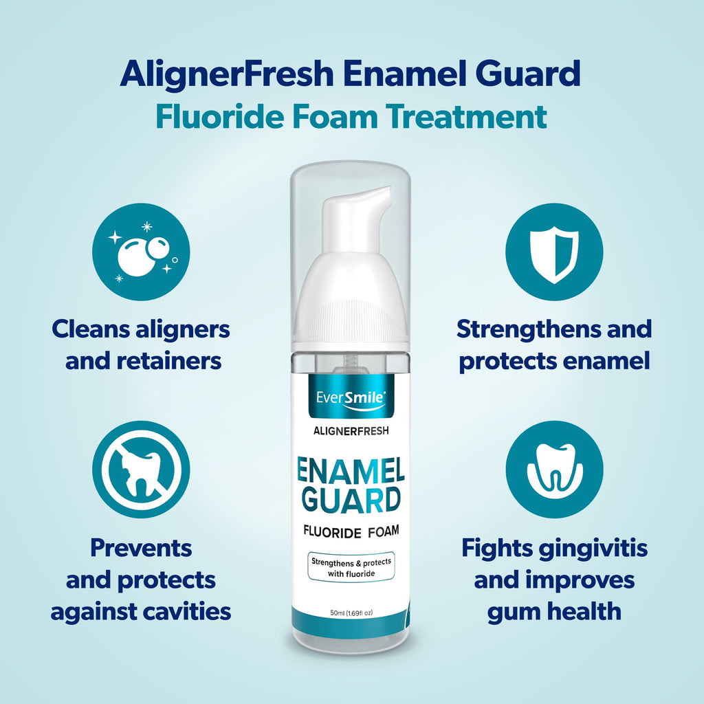 EverSmile AlignerFresh Enamel Guard Fluoride Foam – Aligner & Retainer Cleaner/Whitener with Enamel Protection – Strengthens, Protects & Whitens Teeth, Eliminates Bacteria – Fresh Mint, 1 Pack (50ml)