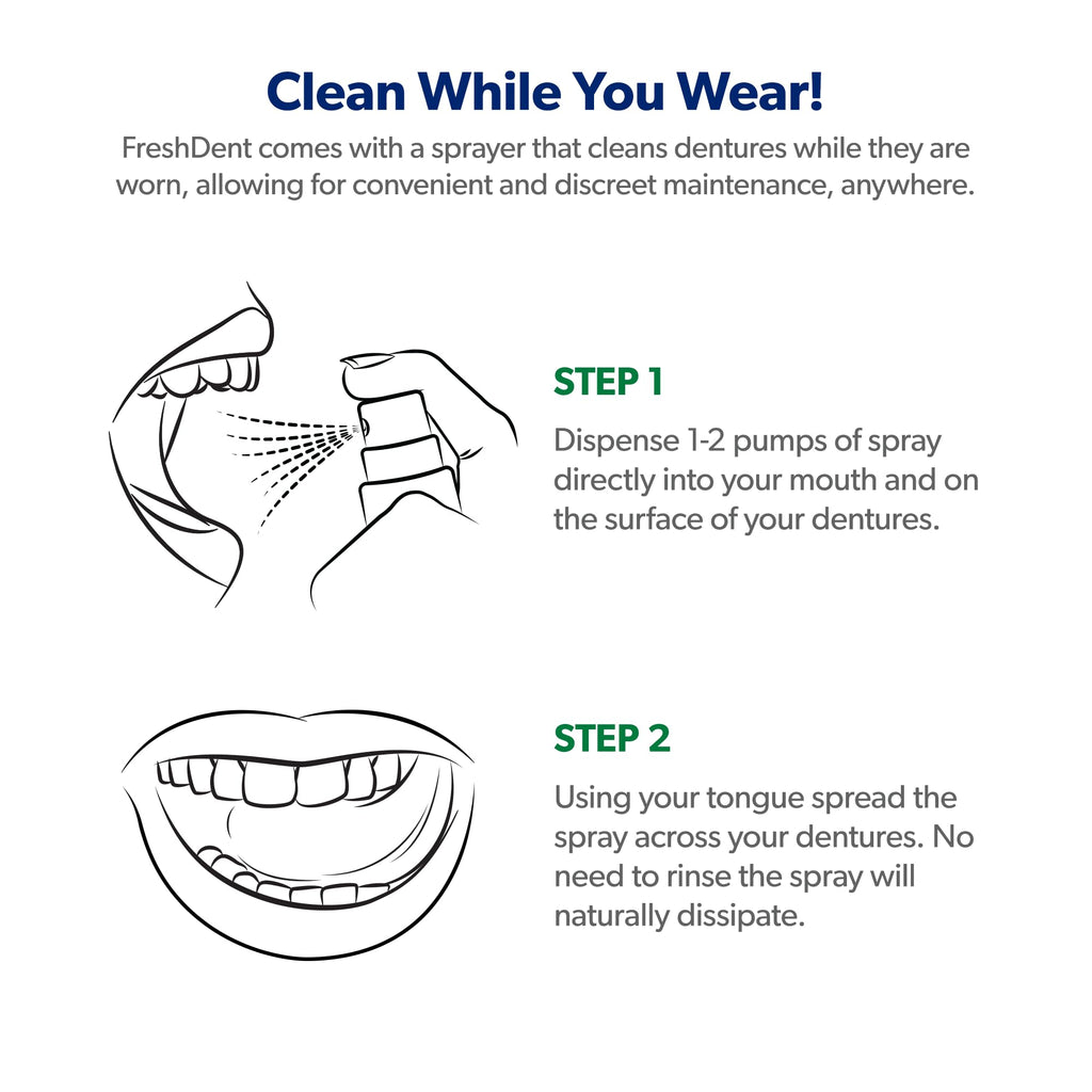 EverSmile FreshDent Denture and Partial Denture Cleaner + Teeth Whitening Spray & Foam - Travel Size 50ml + 10ml (4pk)