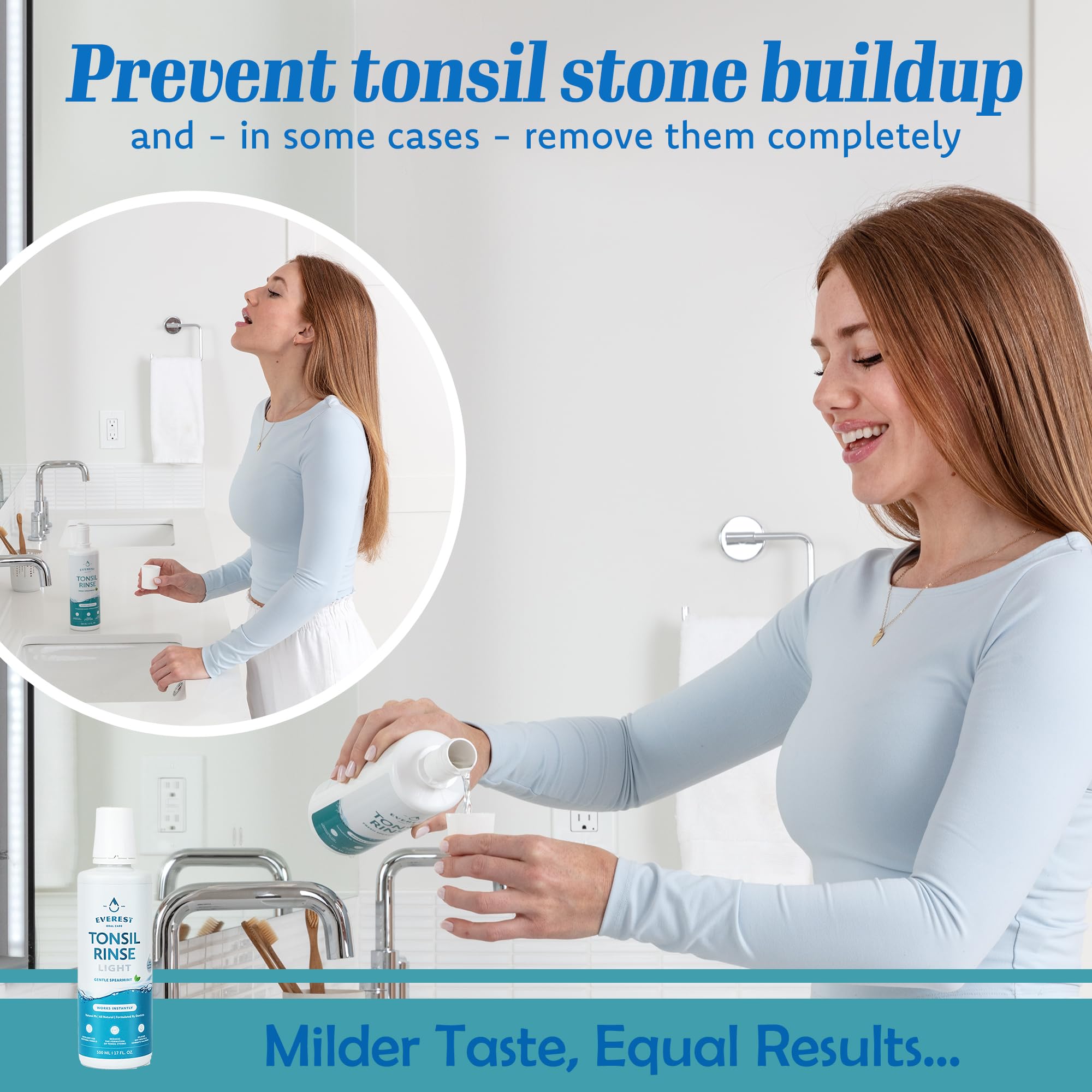 Everest Mouth Wash & Tonsil Stone Remover – Alcohol-Free Natural Mouthwash (17 fl oz) – Light Spearmint