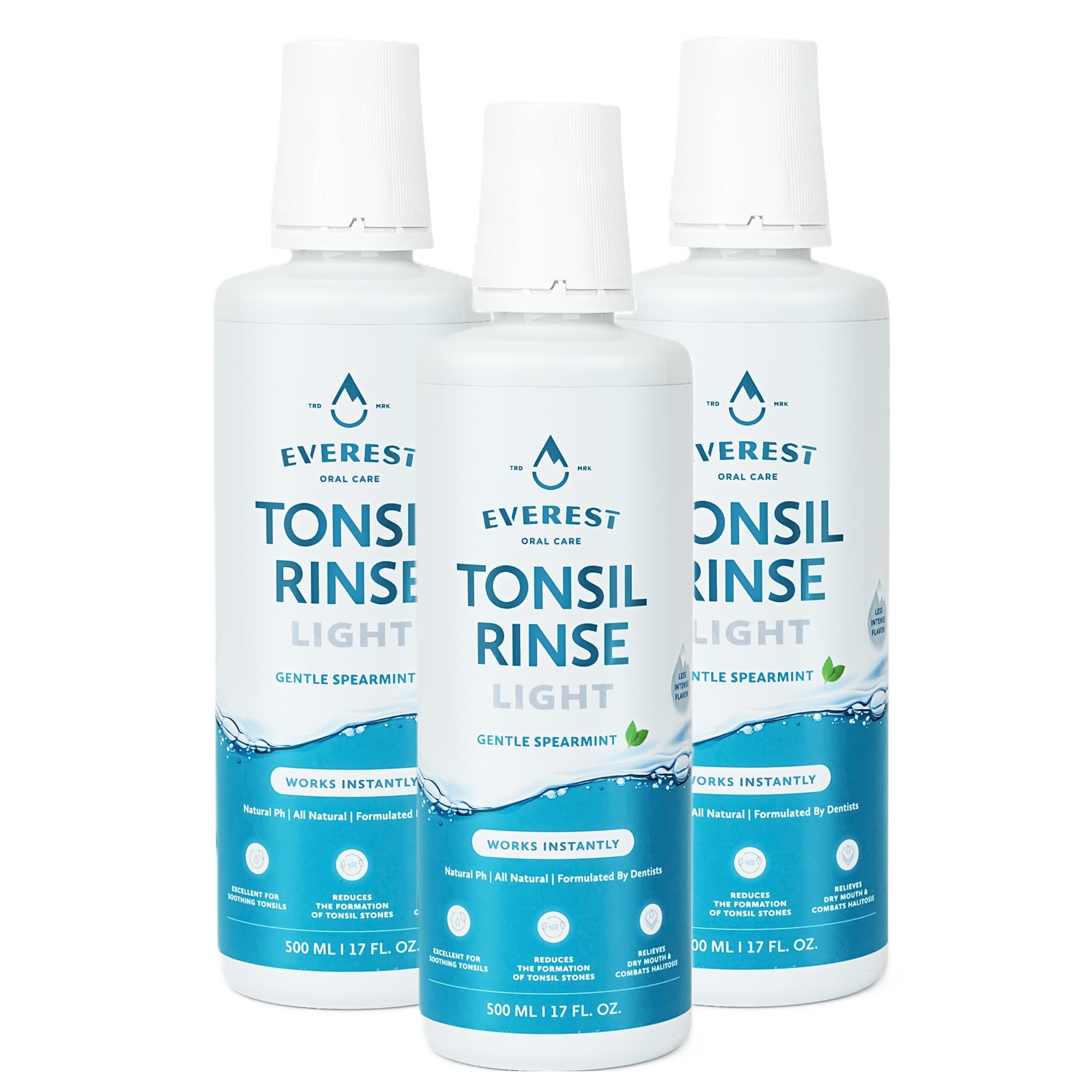 Everest Mouth Wash & Tonsil Stone Remover – Natural, Alcohol-Free Oral Rinse (17 fl oz, 3 Pack) – Light Spearmint