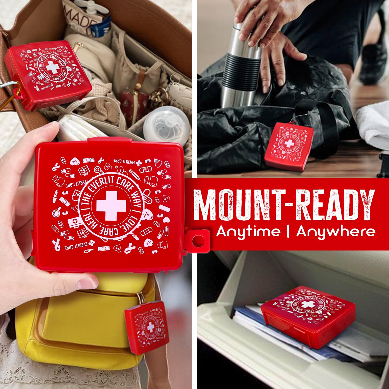 EVERLIT CARE Pocket-Aid Mini First Aid Kit — Compact 50‑Item Hard-Shell Case for Travel, Home, Office