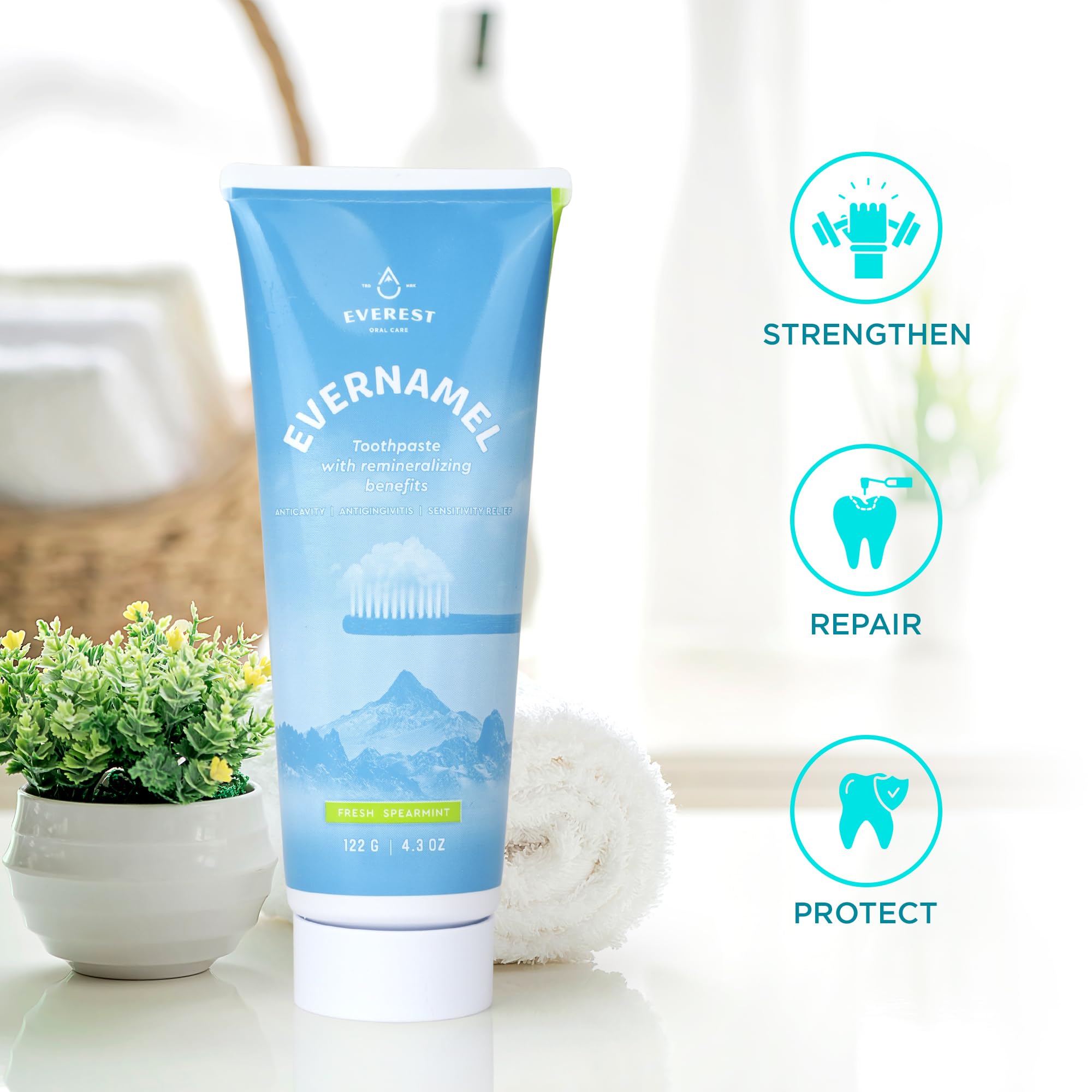 Evernamel Natural Enamel Repair Toothpaste - Fresh Spearmint, 4.3oz (Stannous Fluorie 0.45%)