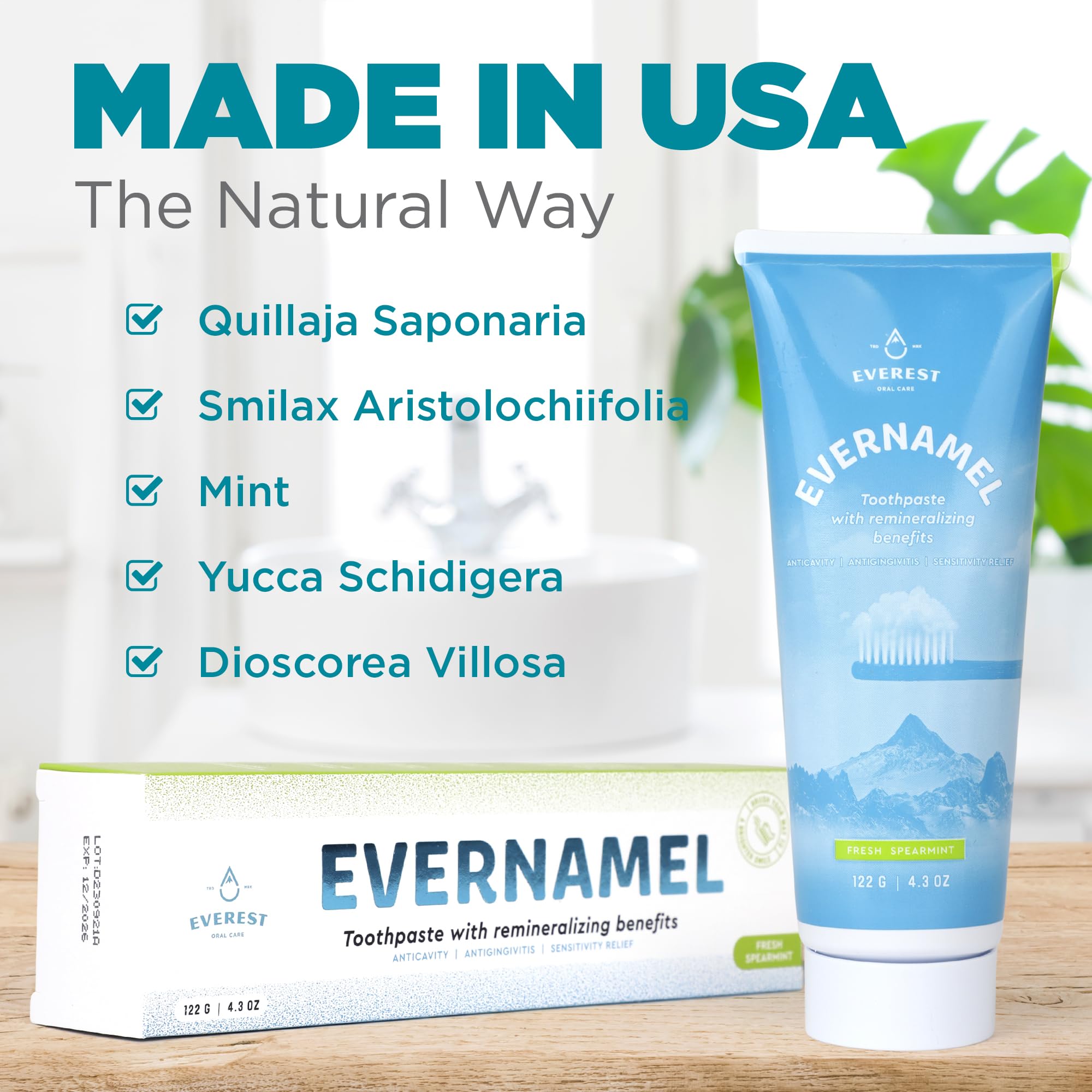 Evernamel Natural Enamel Repair Toothpaste - Fresh Spearmint, 4.3oz (Stannous Fluorie 0.45%)
