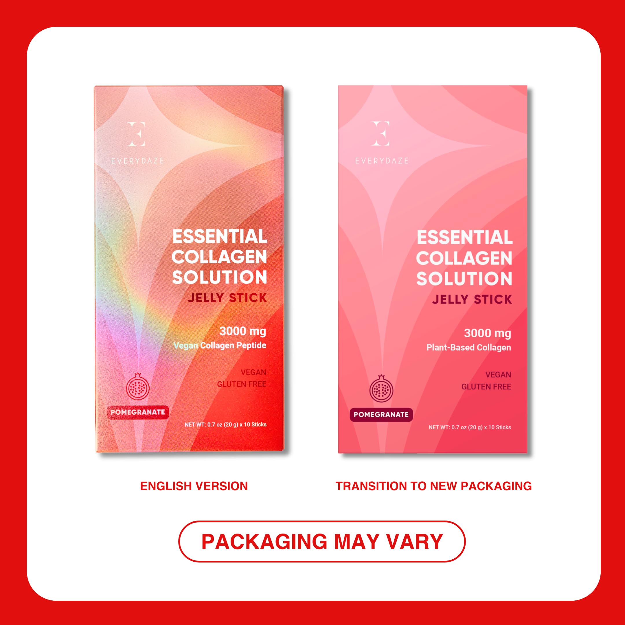EVERYDAZE Essential Collagen Jelly Stick - Vegan Collagen Peptide, Pomegranate | 10 Packs