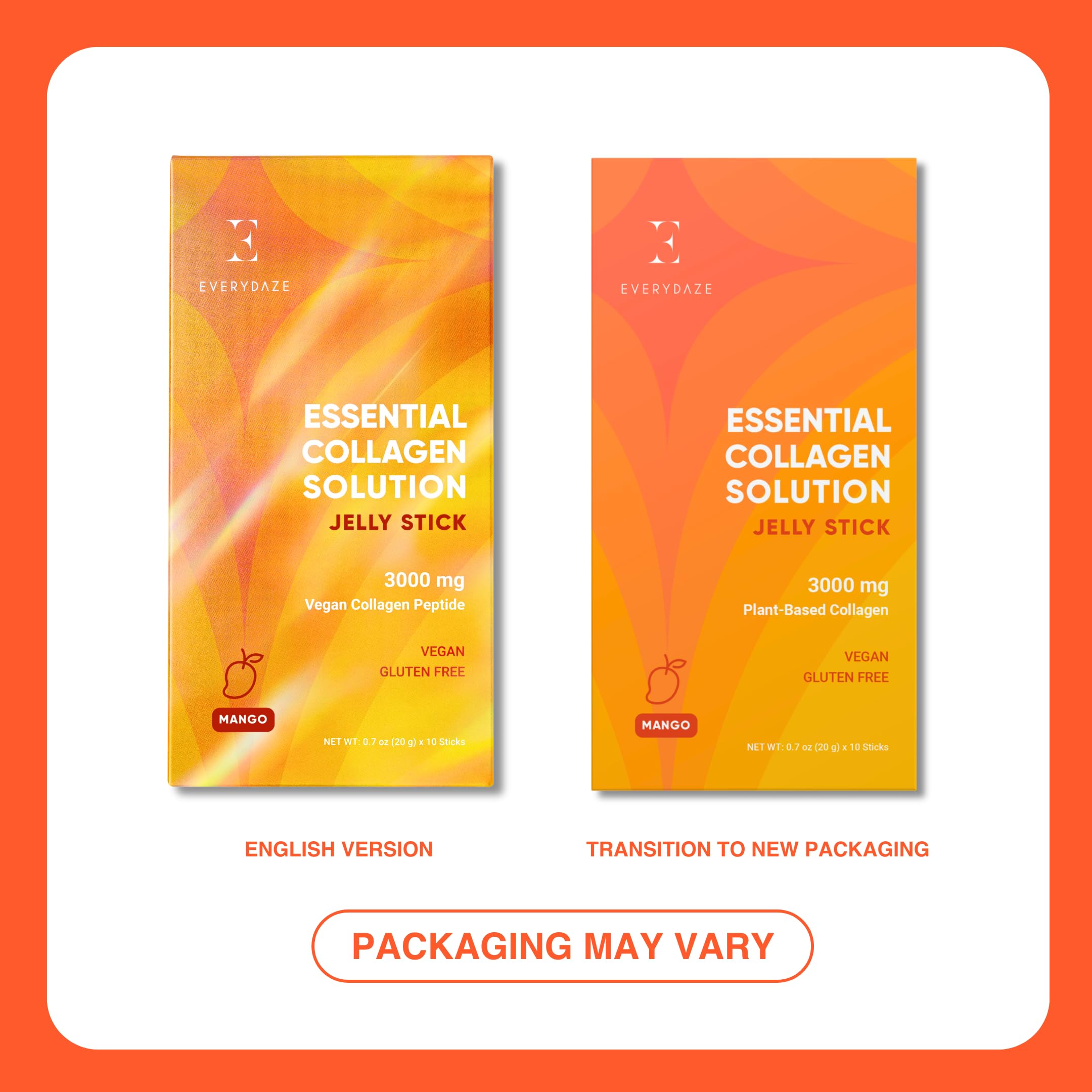EVERYDAZE Essential Collagen Jelly Stick – Vegan Collagen Peptide, Mango, 10 Packs