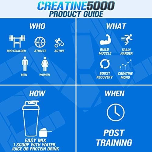 EVL Creatine5000 – 5g Creatine Monohydrate, 60 Servings, Unflavored