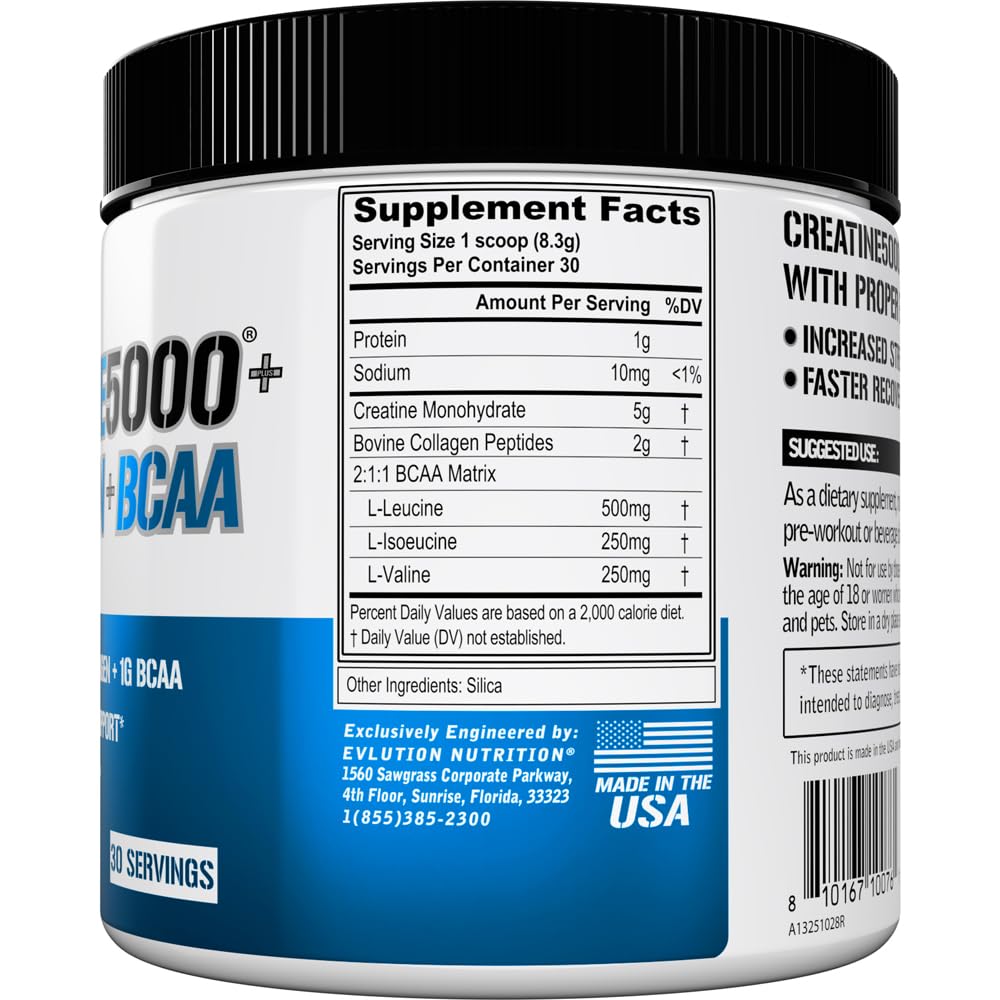 EVL Creatine 5000 + Collagen + BCAA for Women - 30 Servings, Unflavored