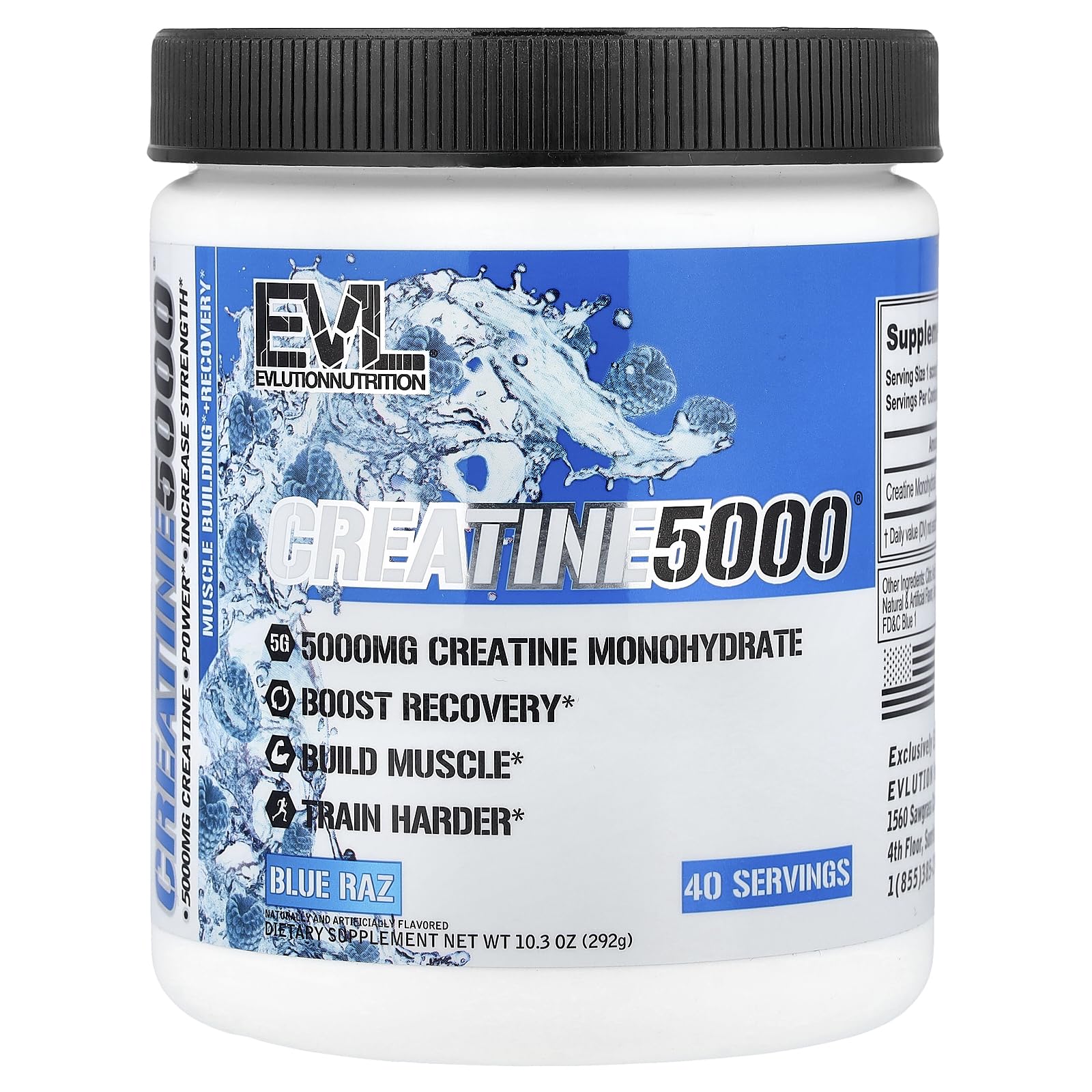 Evlution Nutrition Creatine 5000 - 5g Creatine Monohydrate Per Serving, Blue Raz | 40 Servings