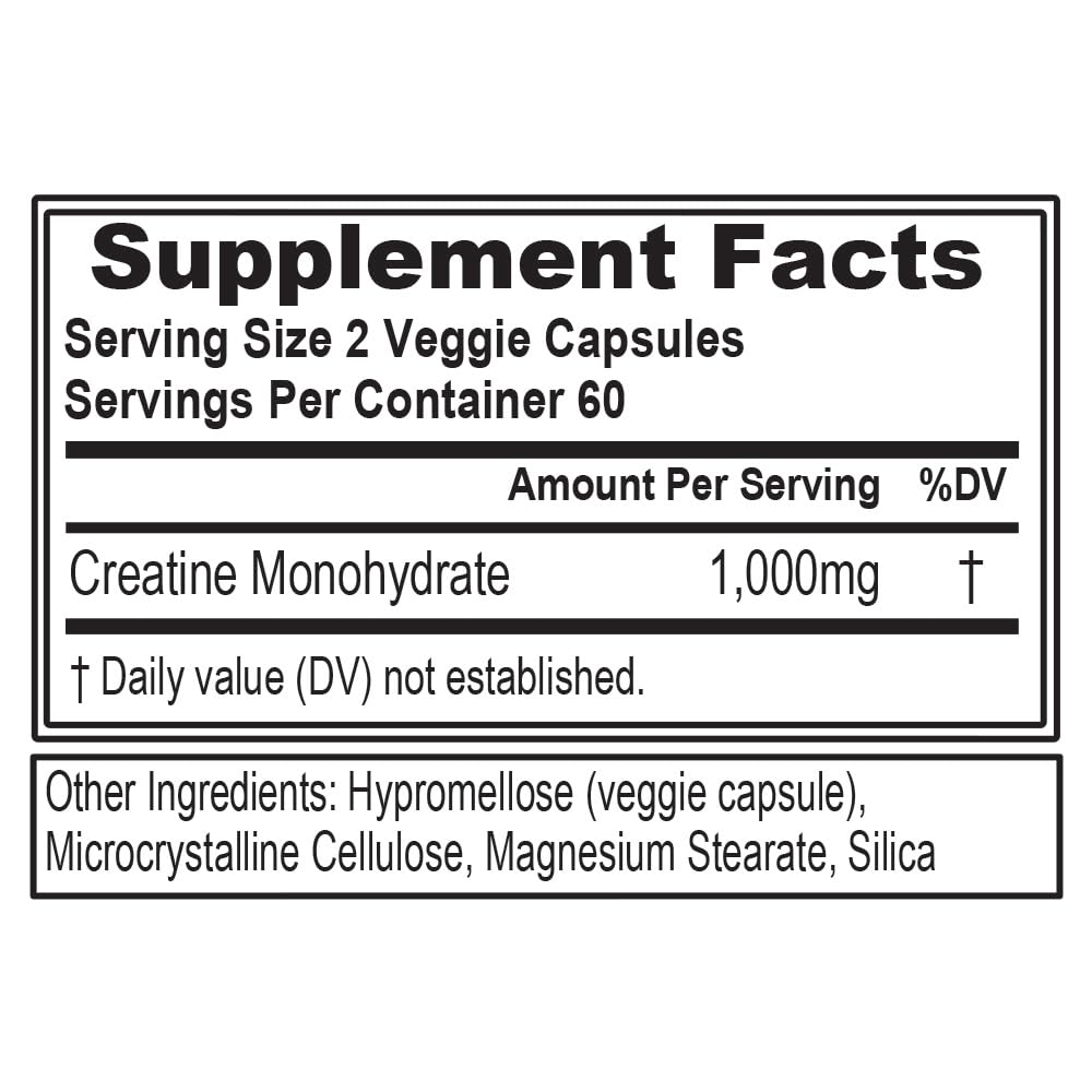 EVL Creatine Monohydrate 1000mg Capsules – Pre & Post Workout