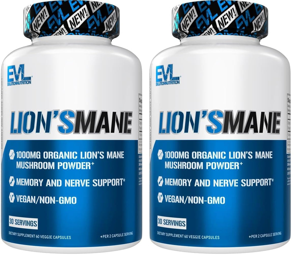 EVL Lion’s Mane Mushroom Supplement – Focus, Memory & Immunity (Pack of 2)