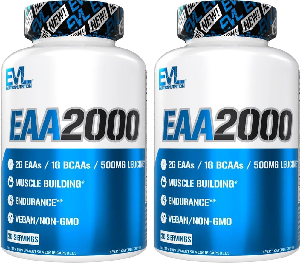 Evlution Nutrition EAA2000 – Pre & Post Workout Capsules | 2g EAAs + 1g BCAAs | Endurance & Recovery | Pack of 2