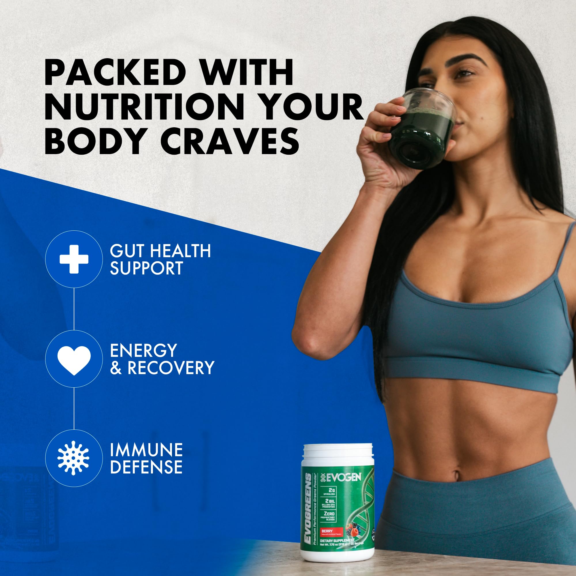 Evogen Evogreens - Super Greens Powder | Recovery, Wellness & Immunity | Berry | 30 Servings