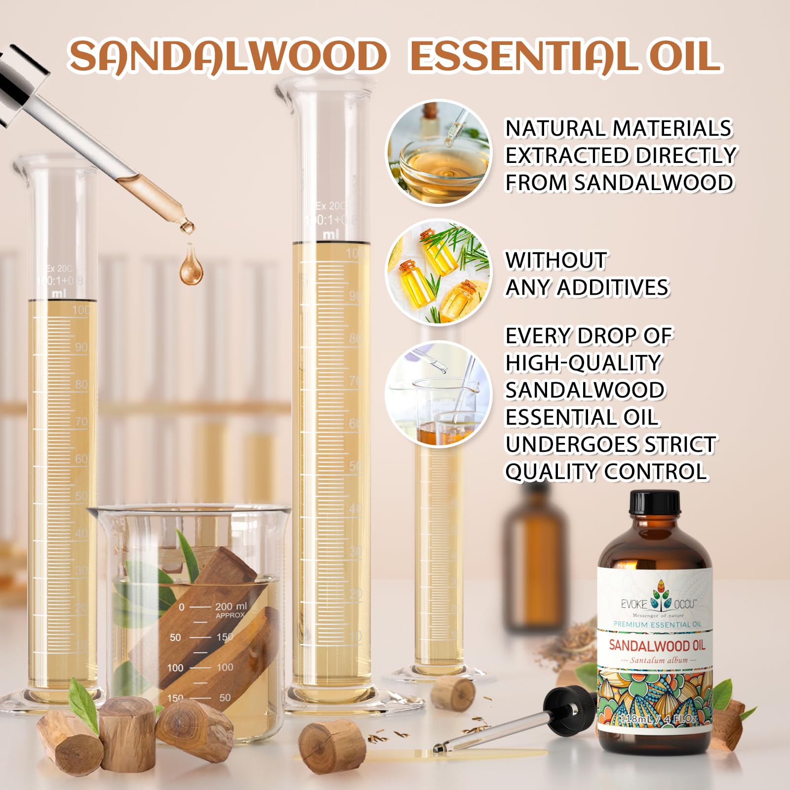 EVOKE OCCU Sandalwood Essential Oil 4 Oz – Skin Care, Diffuser, Perfume, Soap & Candle Making