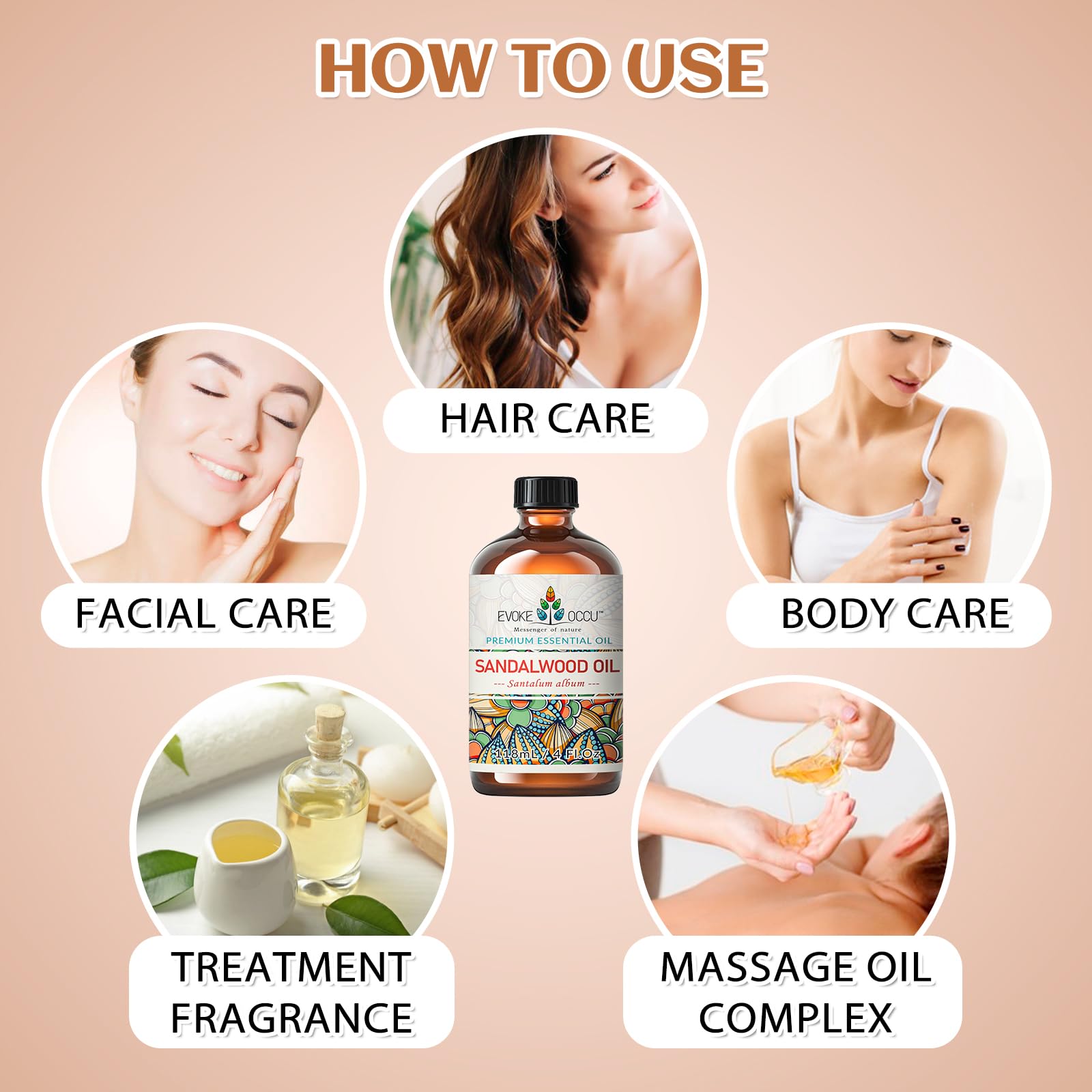 EVOKE OCCU Sandalwood Essential Oil 4 Oz – Skin Care, Diffuser, Perfume, Soap & Candle Making