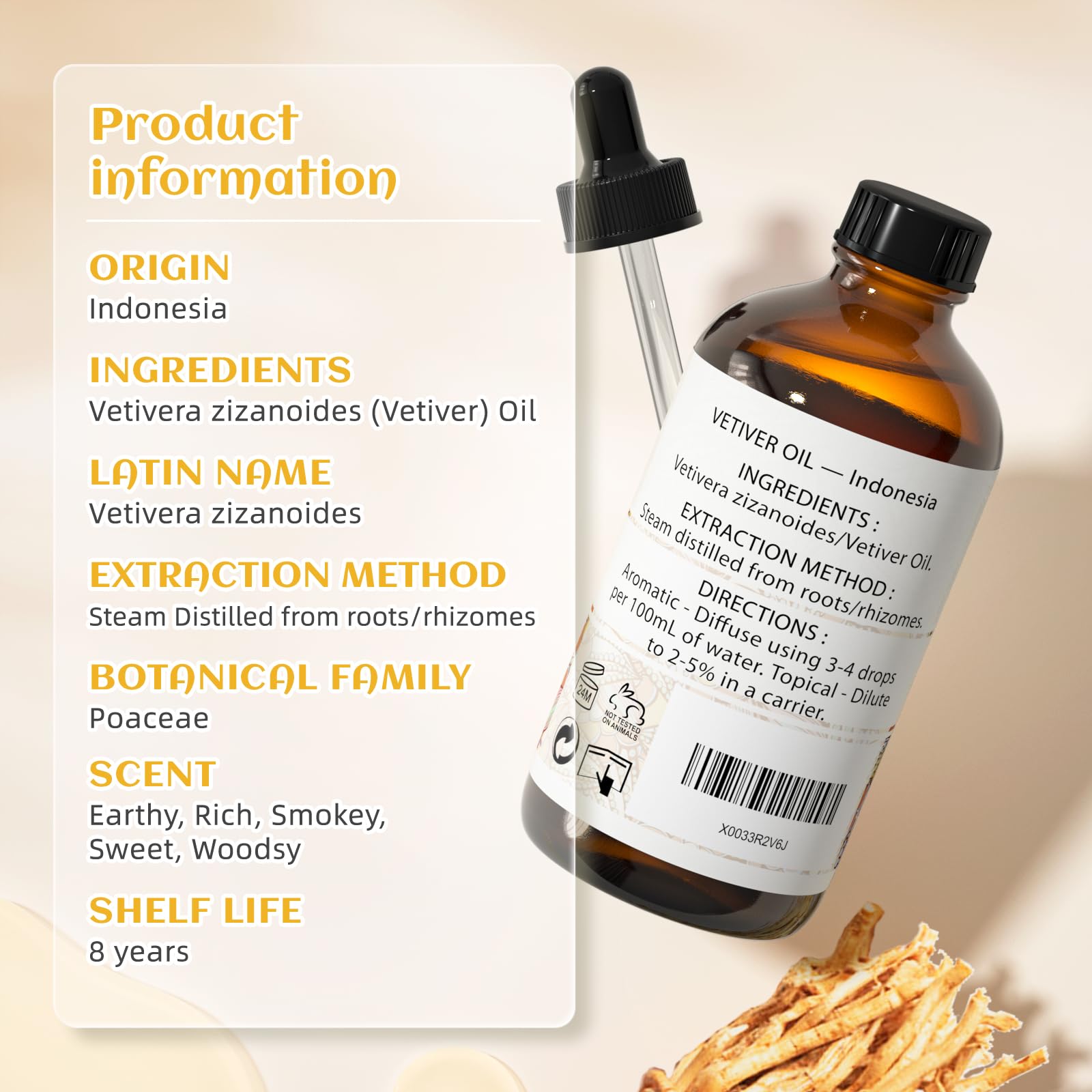 EVOKE OCCU Pure & Natural Vetiver Essential Oil for Skin, DIY, Candle and Soap Making - 4 Fl Oz
