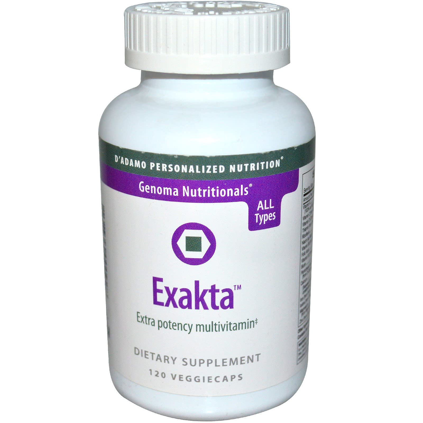 Exakta 120 Vegetarian Capsules by D'Adamo Personalized Nutrition | All-Purpose Multivitamin
