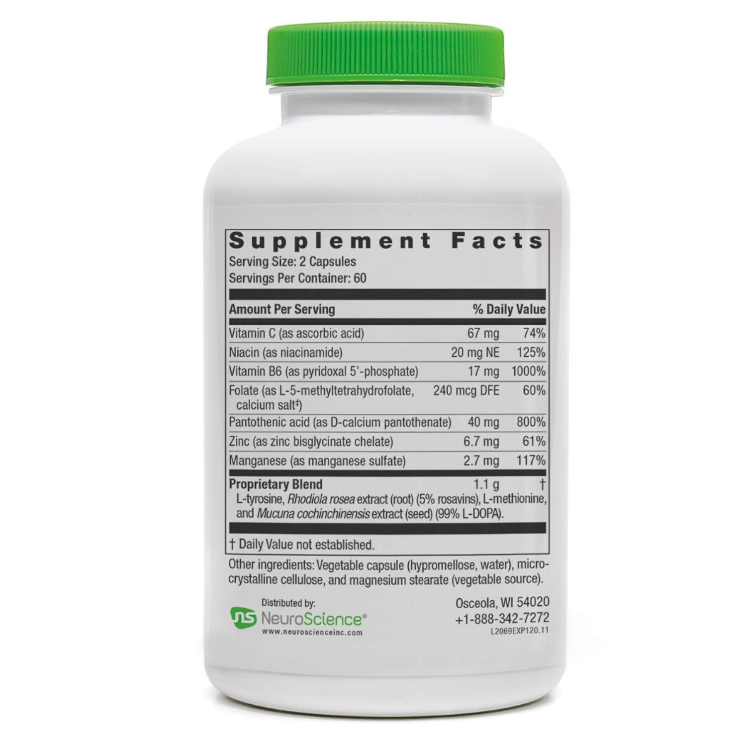 NeuroScience ExcitaPlus - Extra Strength L-Tyrosine & Rhodiola for Energy & Adrenal Health | 120 Capsules