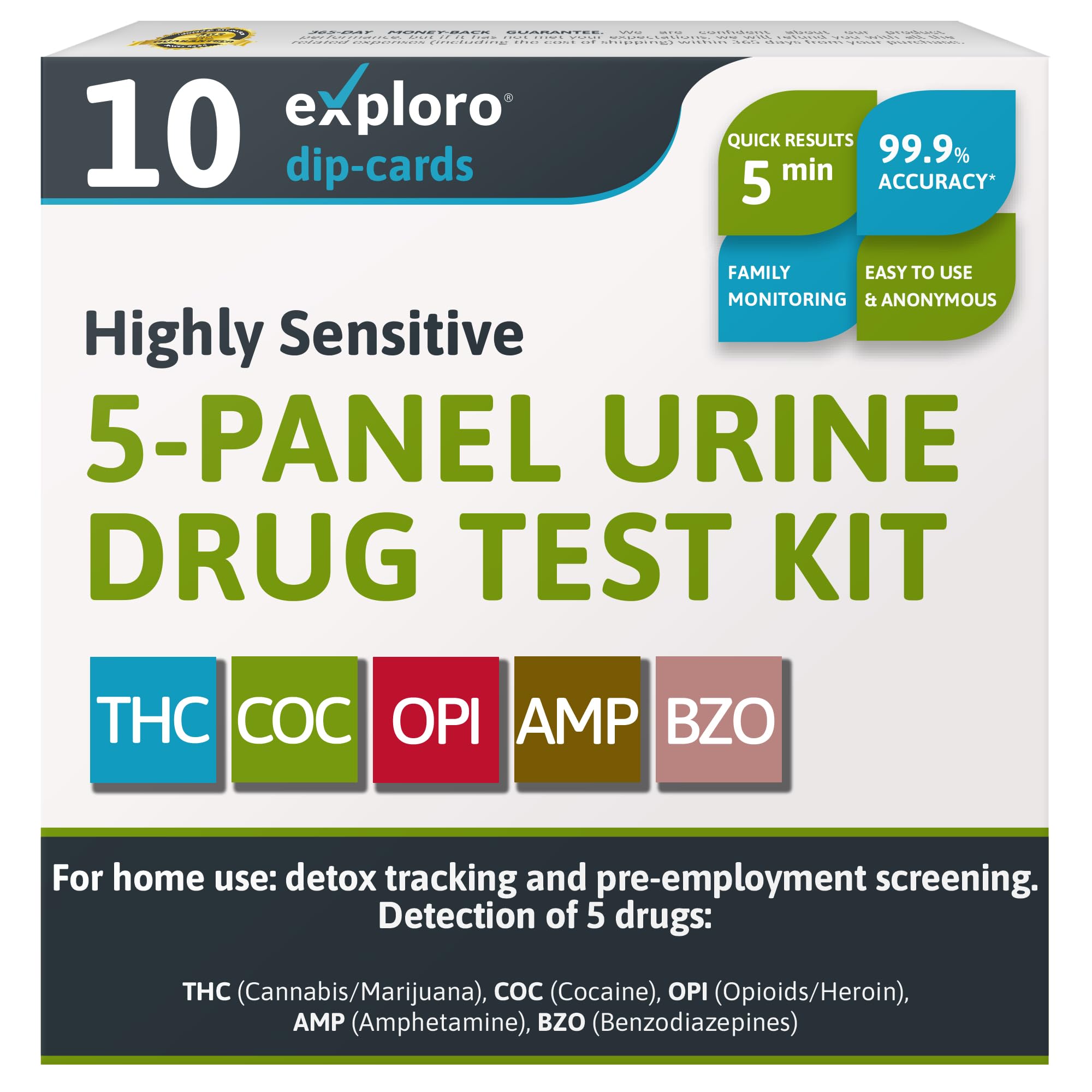 Exploro 5-Panel At-Home Drug Test Kit – THC, Cocaine, Opiates, Amphetamines & Benzodiazepines