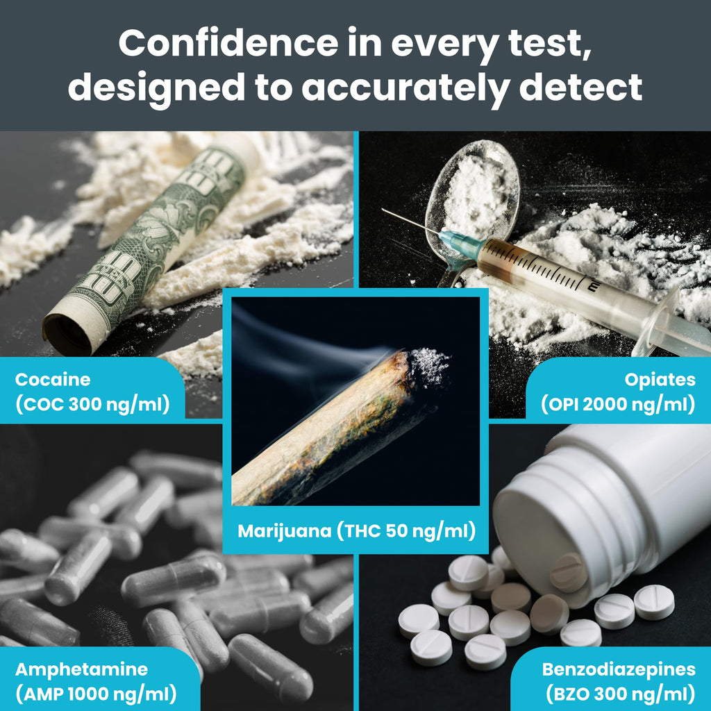 Exploro 5 Panel Drug Test Kit – At-Home Urine Test for THC, Cocaine, Opiates, Amphetamines & Benzodiazepines (7 Pack)