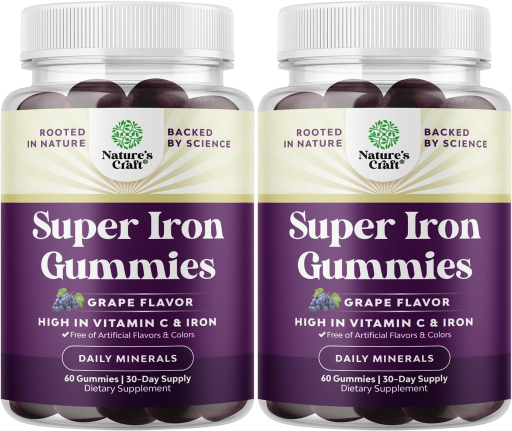 Extra Strength Iron Gummies 45mg per Serving - Vegan Iron Supplement for Adults (60 Servings)