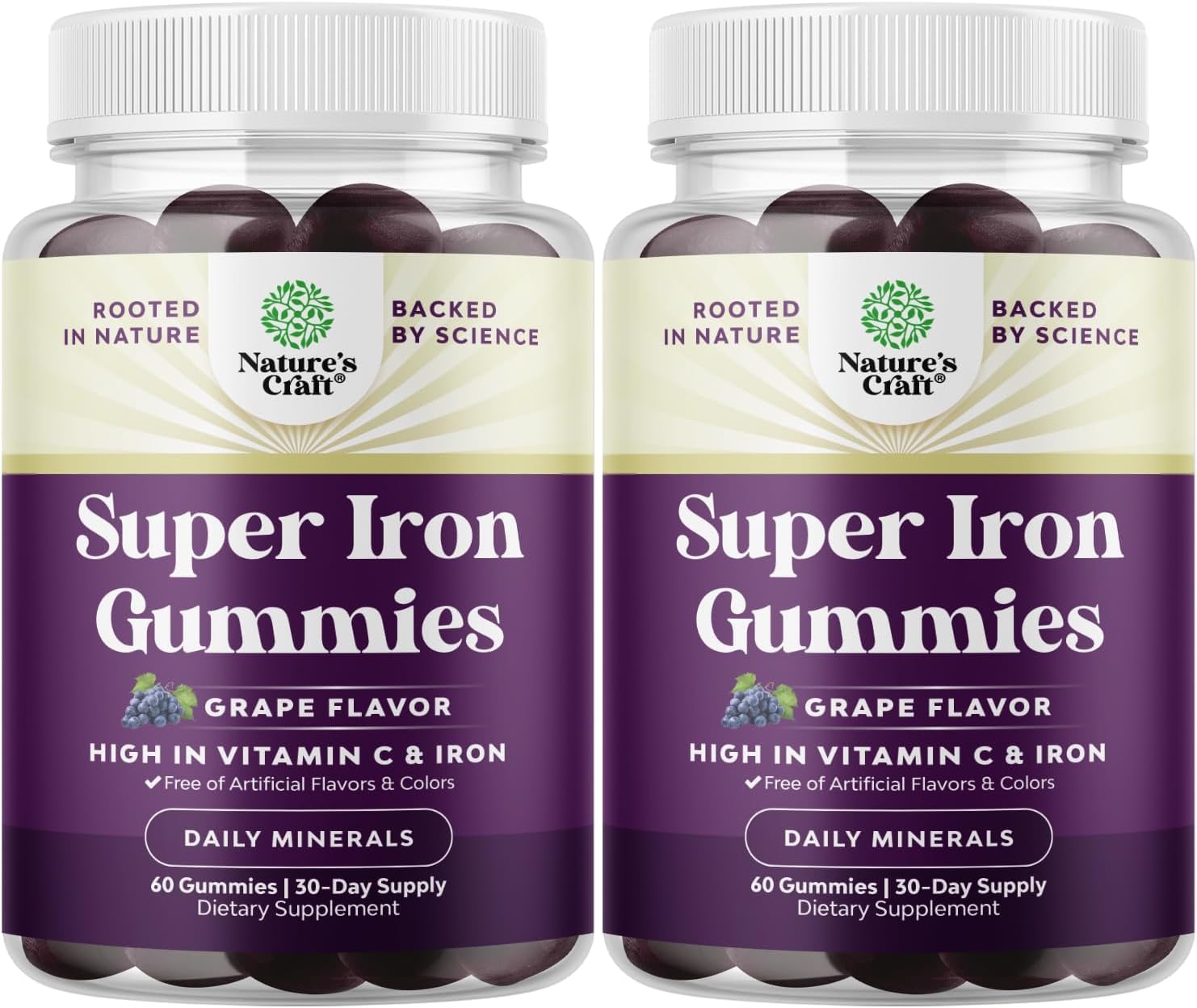 Extra Strength Iron Gummies 45mg per Serving - Vegan Iron Supplement for Adults (60 Servings)