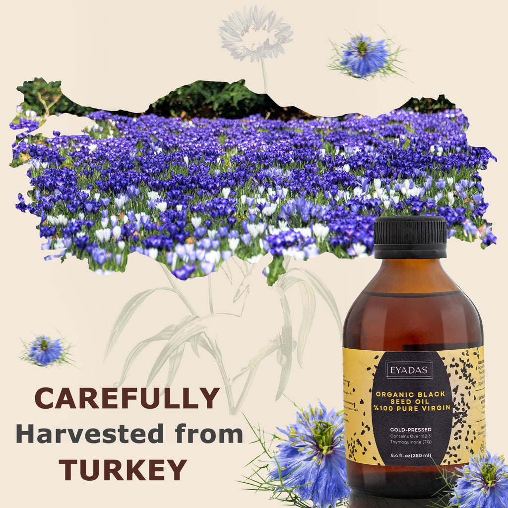 EYADAS Organic Black Seed Oil 8.4oz - 3X Thymoquinone, Turkish Nigella Sativa