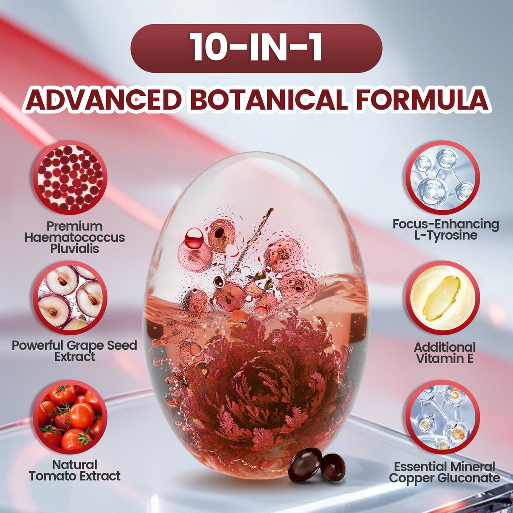 VivoNu 10 in 1 Astaxanthin Supplement – 12 mg from Haematococcus Pluvialis, 8-Month Supply (2 Bags)