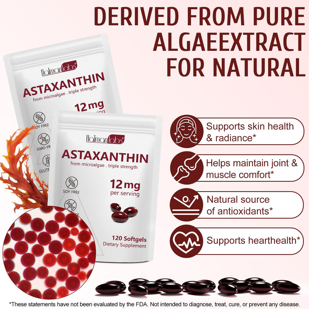 NenMaoKeNu Astaxanthin 12mg – Premium Antioxidant Softgels (120 Count) for Eye, Immune & Skin Health