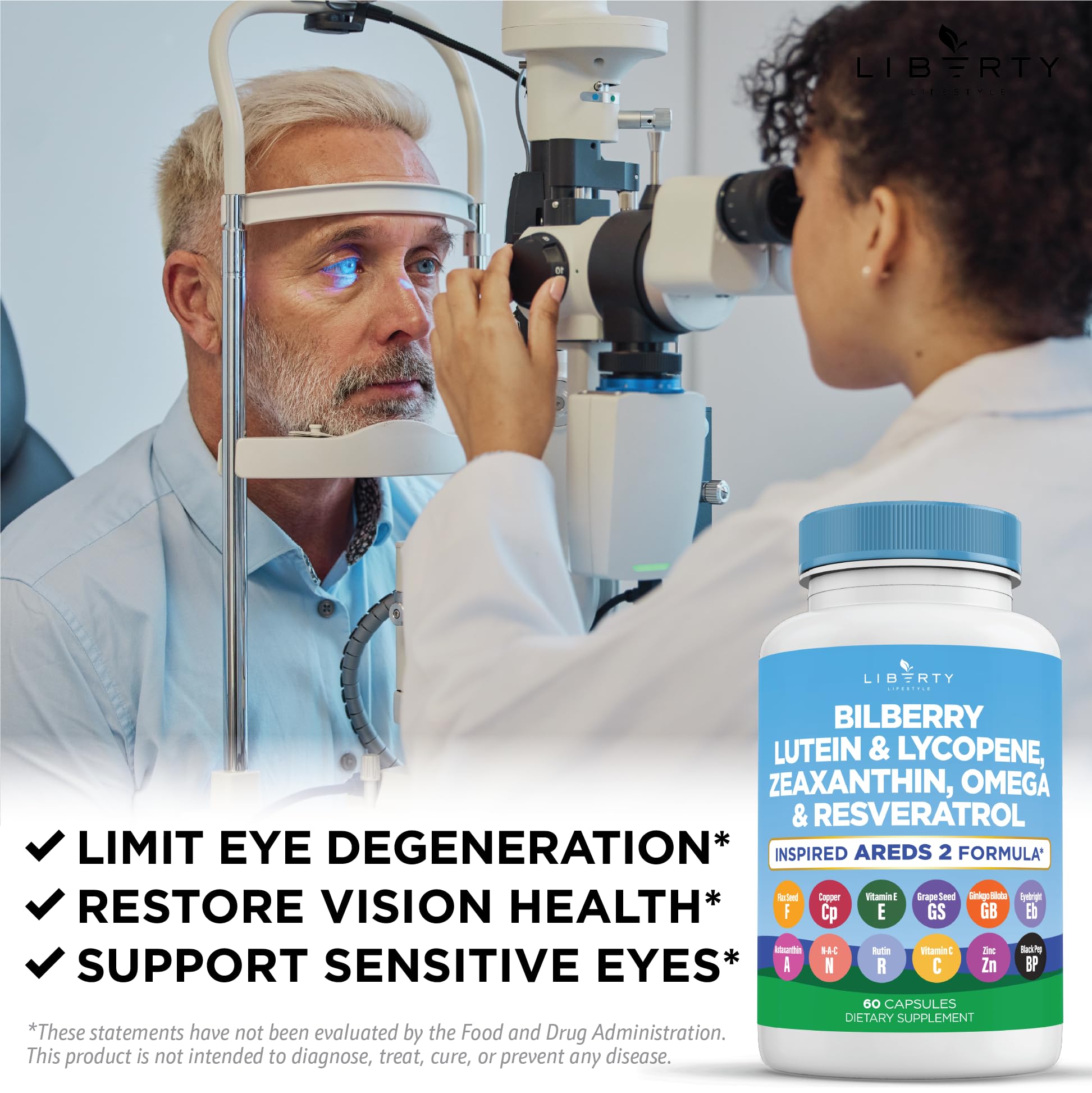 Eye Health Vitamins with Bilberry, Lutein & Zeaxanthin - AREDS2, 180 Caps