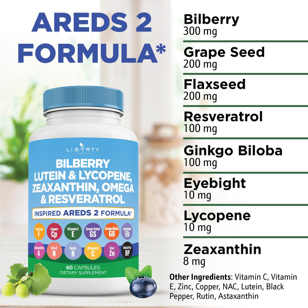 Eye Health Vitamins with Bilberry, Lutein & Zeaxanthin - AREDS2, 180 Caps
