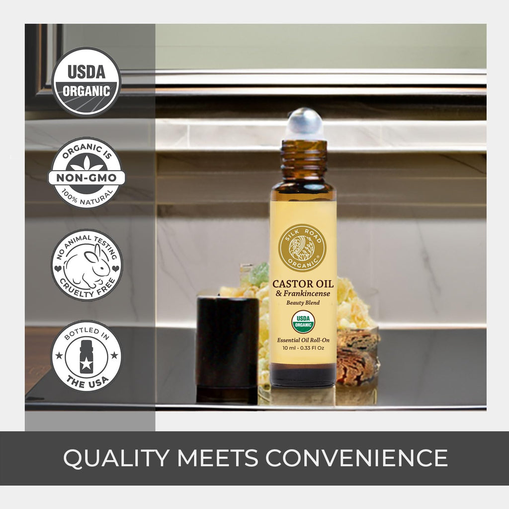 Silk Road Organic Castor Oil & Frankincense Eye Roll-On – 100% Pure USDA Certified Organic, Hexane Free, 10ml