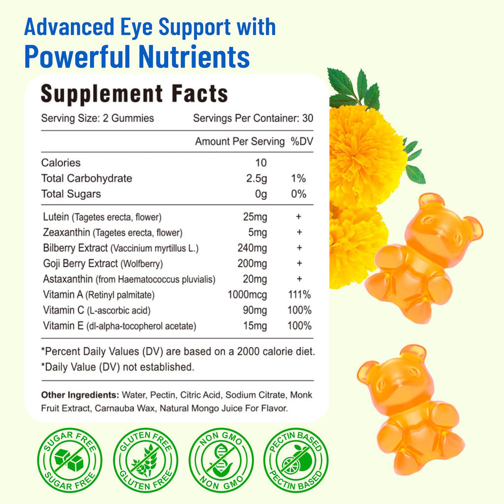 Eye Vitamins Lutein & Zeaxanthin Gummies – Sugar-Free Mango, 120 Count