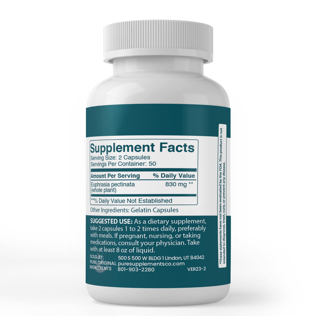 Pure Eyebright Capsules – 100 Count | No Additives or Fillers | Lab Verified