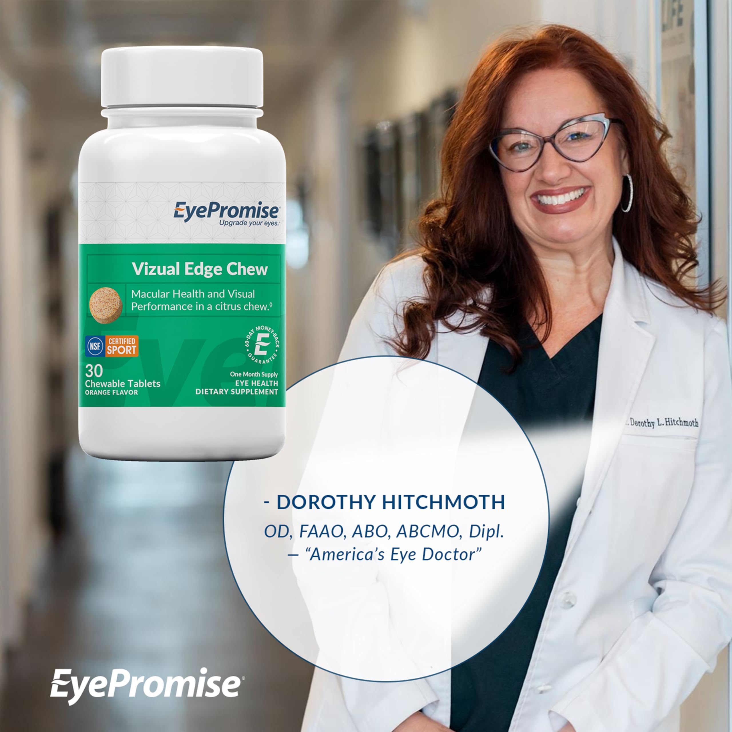 EyePromise Vizual Edge Supplement - 90 Chewable Tablets, Citrus Flavor | AREDS 2 Eye Vitamin with 20 mg Zeaxanthin & 10 mg Lutein for Vision Quality & Clarity