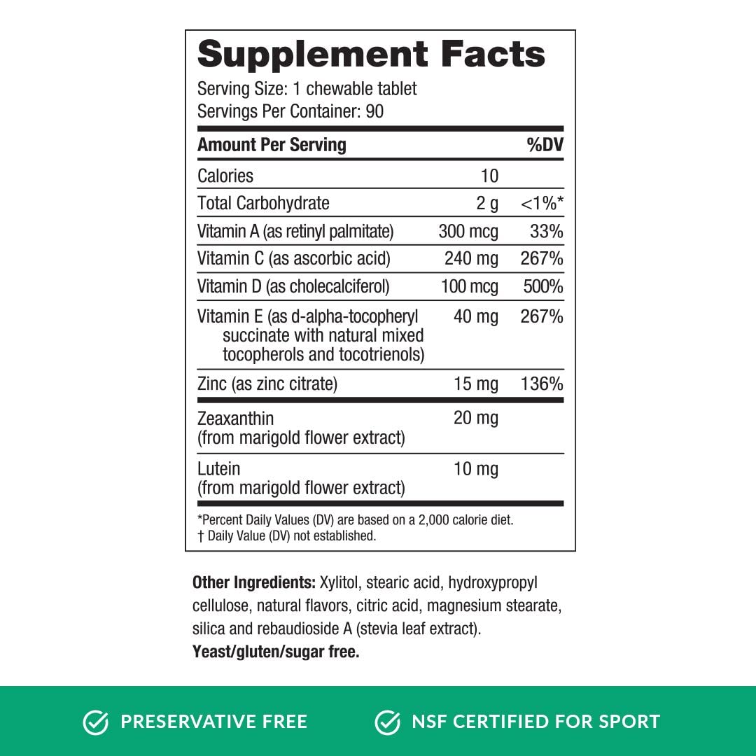 EyePromise Vizual Edge Supplement - 90 Chewable Tablets, Citrus Flavor | AREDS 2 Eye Vitamin with 20 mg Zeaxanthin & 10 mg Lutein for Vision Quality & Clarity