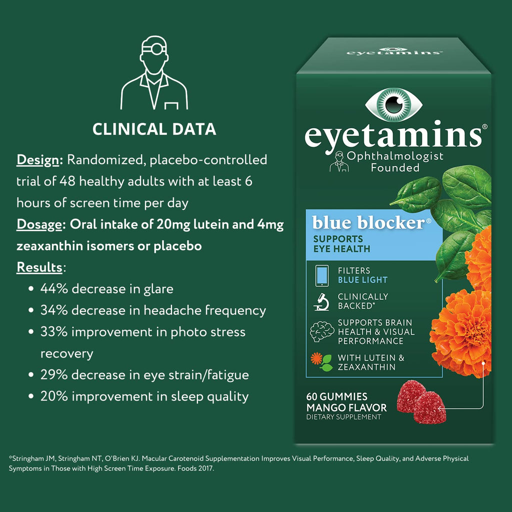eyetamins Blue Blocker® Eye Health - 60 Lutein Gummies - Ophthalmologist-Developed - Support Vision, Filter Blue Light & Help Eye Strain - Promotes Sleep, Focus Eyesight – Vegan & Non-GMO Formula