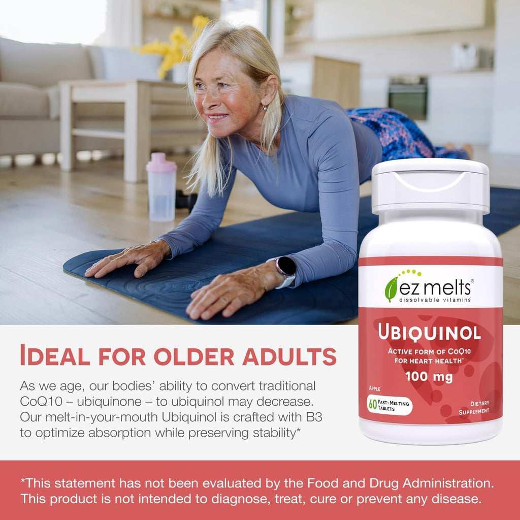 EZ Melts Ubiquinol 100mg – Dissolvable CoQ10 for Heart Health | Sugar-Free, 2-Month Supply, 1 Pack
