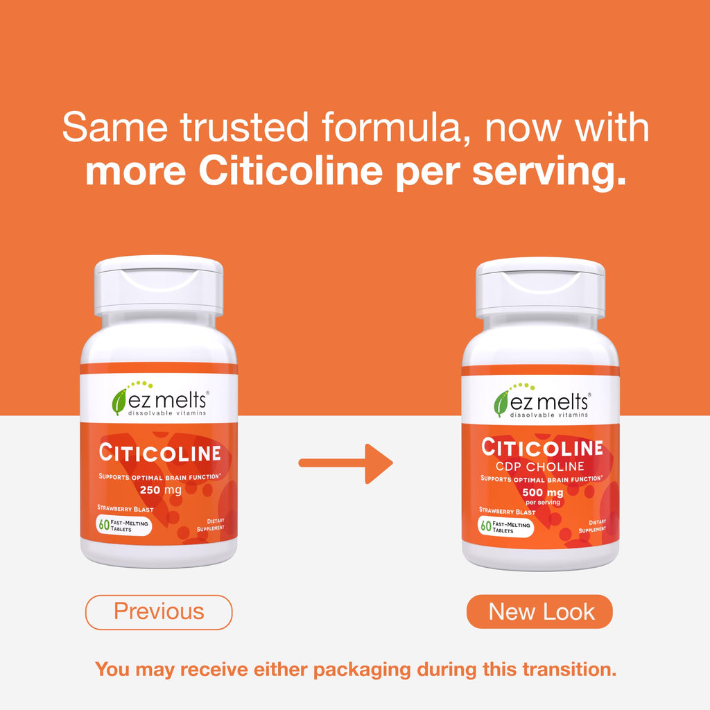 EZ Melts Dissolvable Citicoline 250 mg – Sugar-Free, 2-Month Supply (2 Pack)