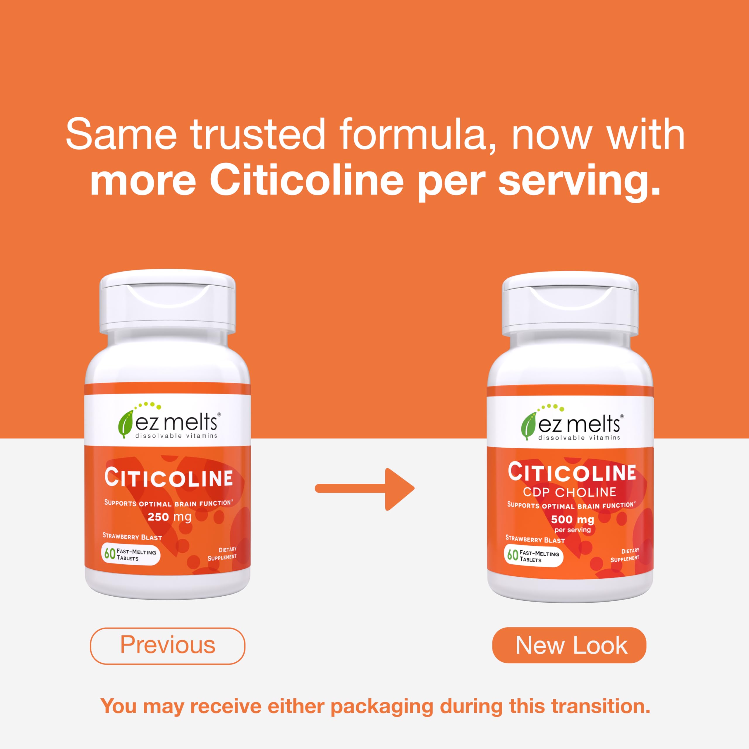 EZ Melts Dissolvable Citicoline 250 mg – Sugar-Free, 2-Month Supply (2 Pack)
