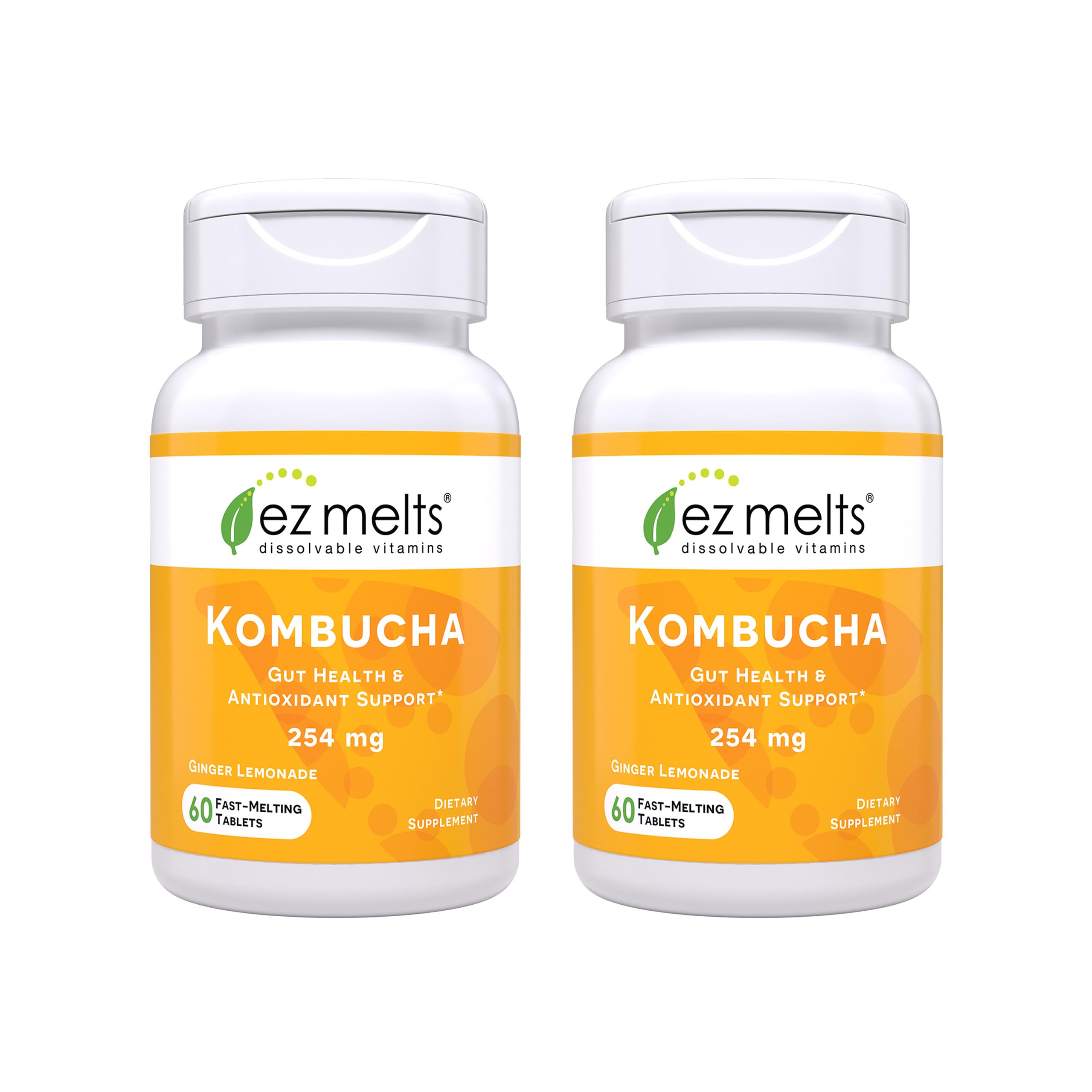 EZ Melts Sugar-Free Kombucha Tablets with SCOBY & ACV – Ginger Lemonade, 2-Pack (2-Month Supply)
