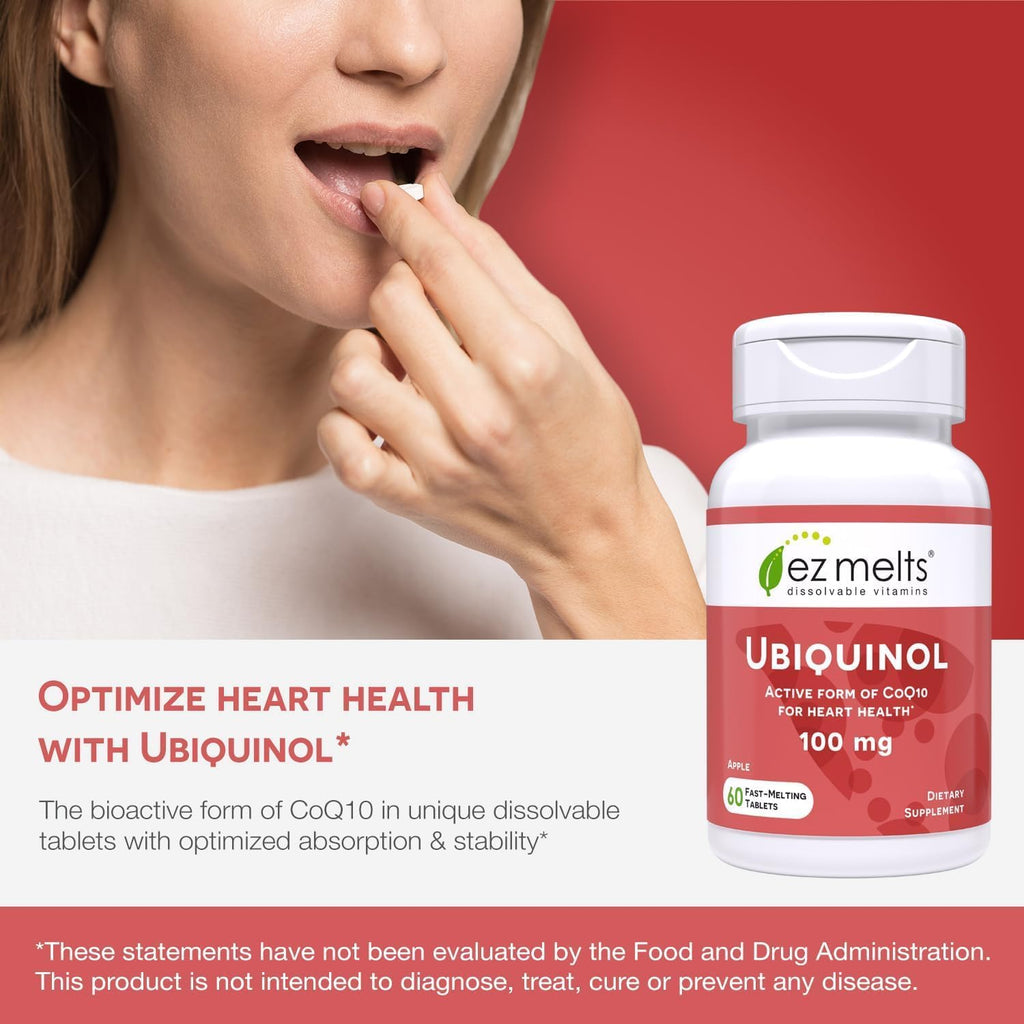 EZ Melts Ubiquinol 100mg – Dissolvable CoQ10 for Heart Health | Sugar-Free, 2-Month Supply, 1 Pack