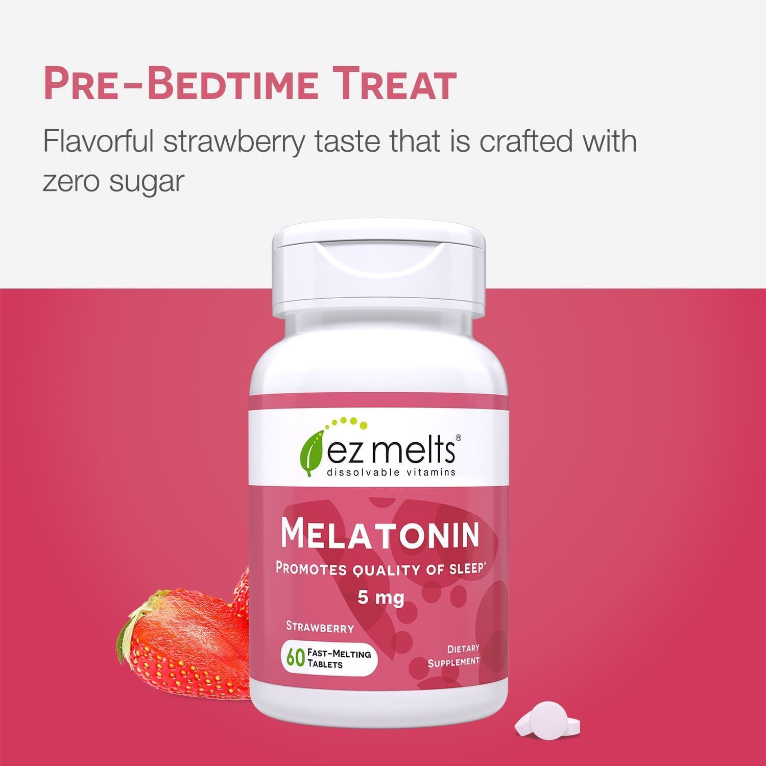 EZ Melts 5mg Melatonin – Sugar-Free, Strawberry, 2-Pack (2-Month Supply)
