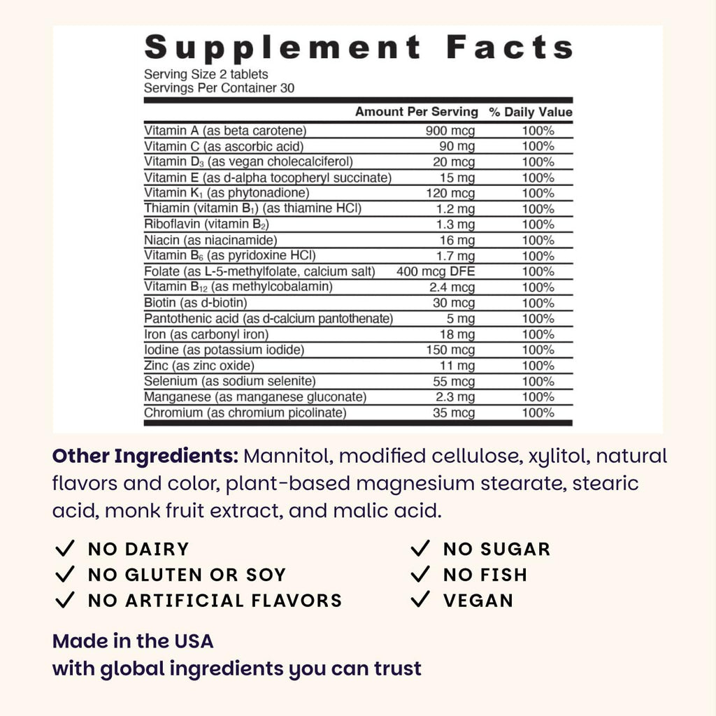 EZ Melts Multivitamin + Iron – Daily Dissolvable Vitamin for Women & Men, Vegan & Non-GMO, Tropical Cherry, 120 Tablets