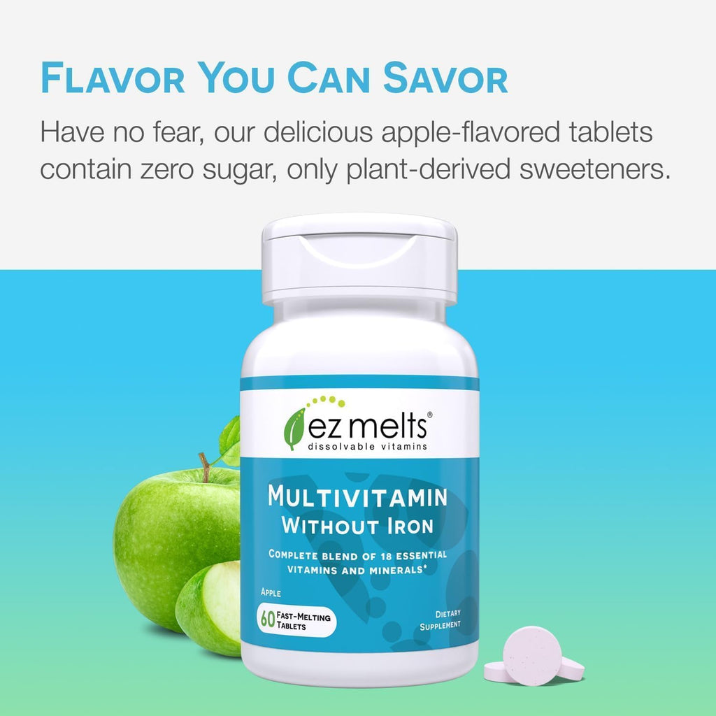 EZ Melts Dissolvable Multivitamin Without Iron – 18 Vitamins & Sugar-Free
