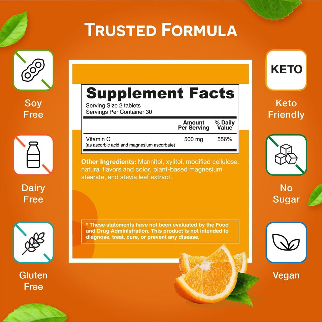 EZ Melts Dissolvable Vitamin C 500 mg – Sugar-Free, 2 Pack