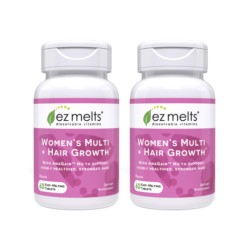 EZ Melts Women's Multi + Hair Growth – Peach, 120 Dissolvable Tablets (60 Servings) – Vegan & Non-GMO