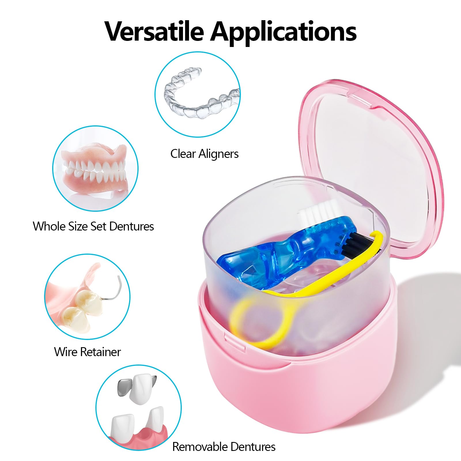 EZEELAI Partial Denture Case Leak Proof with Strainer Basket and Brush | Waterproof Denture Cup Retainer - Pink