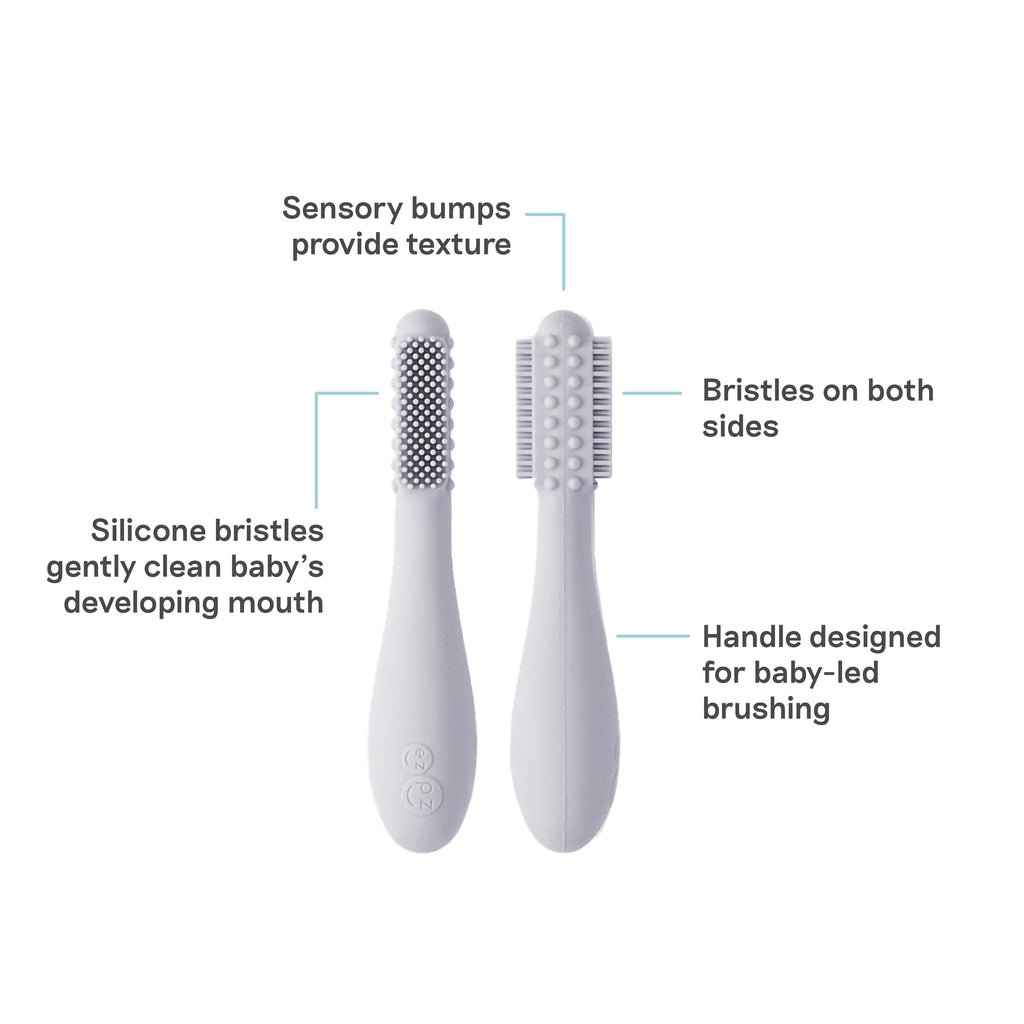 ezpz Baby-Led Toothbrush Pewter (3+ Months) - Silicone Infant Toothbrush