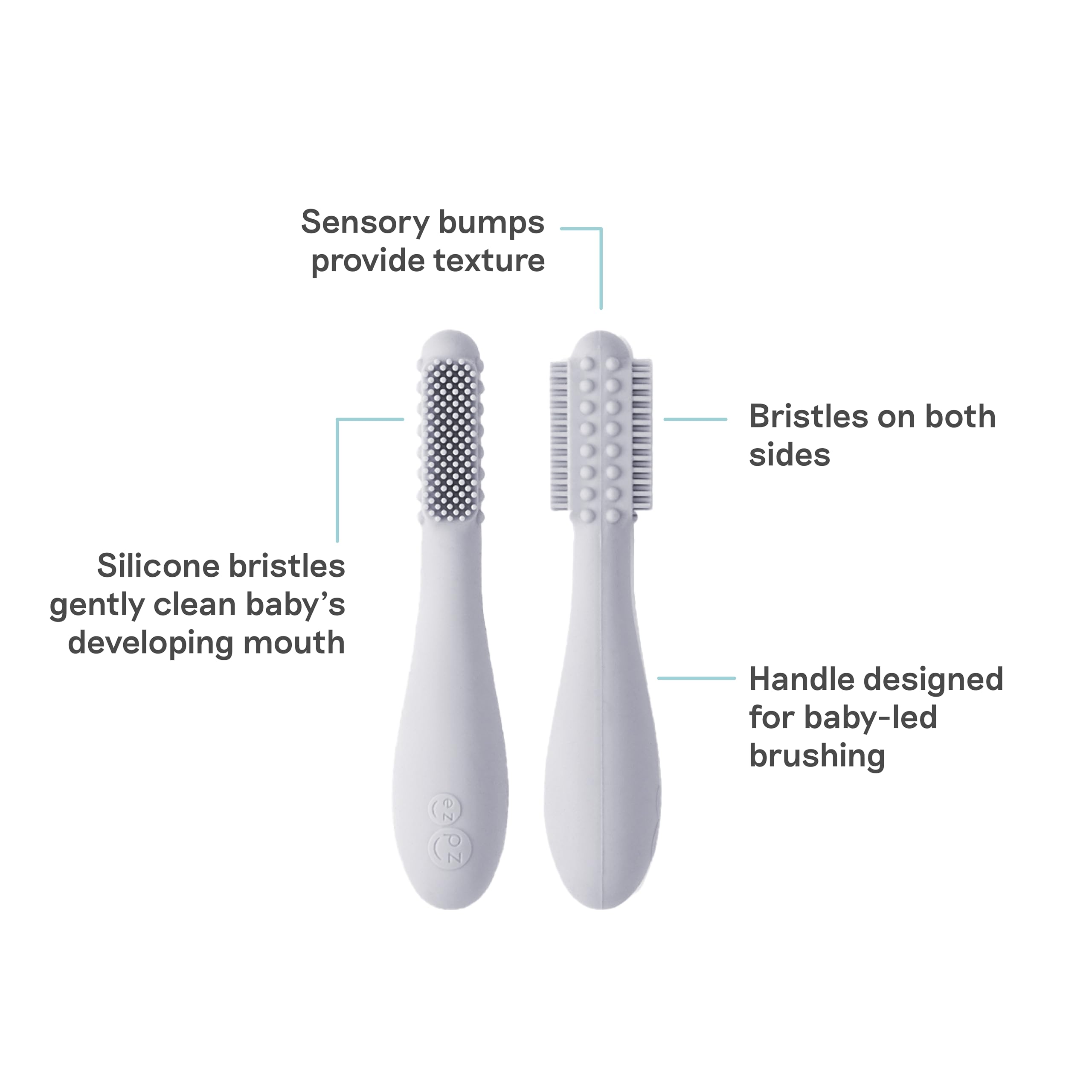 ezpz Baby-Led Toothbrush Pewter (3+ Months) - Silicone Infant Toothbrush